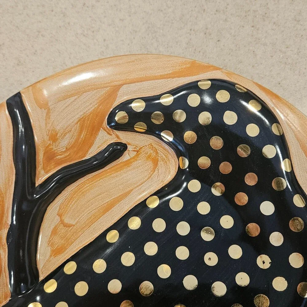 RARE LE MACKENZIE CHILDS CROW HALLOWEEN FALL CERAMIC SALAD DESSERT ACCENT PLATE